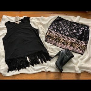 Michael by MK Black Fringe Tank: Size Small